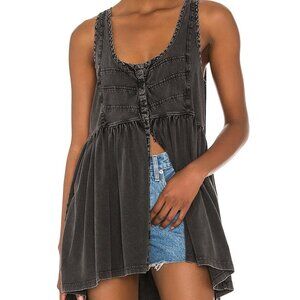 Free People Brooke Tunic Cotton Flowy Sleeveless Charcoal Women's Size Small